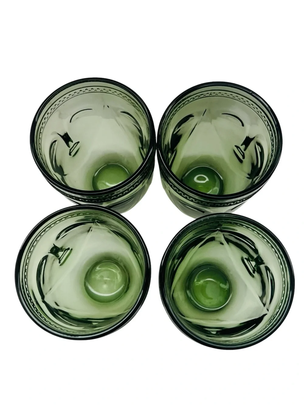 Green Sculpted Face Glass Drinking Glass Tumblers - Set of 4